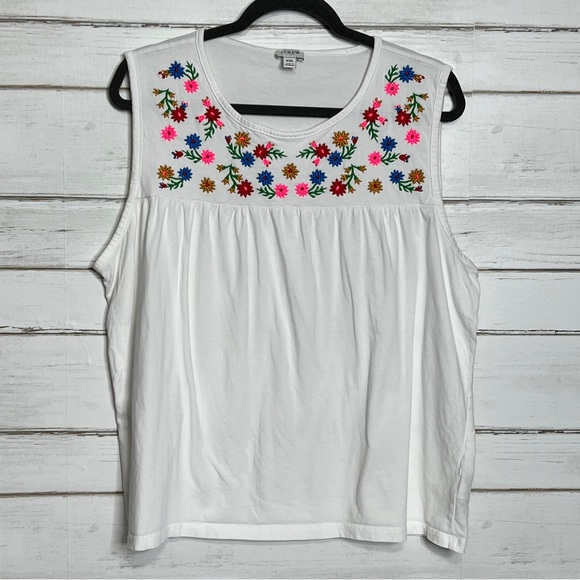 J. Crew Tops - J. Crew White Floral Embroidered Tank Size XXL